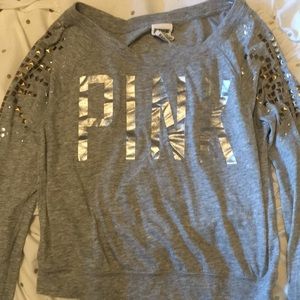 VSPink gray cropped long sleeve shirt